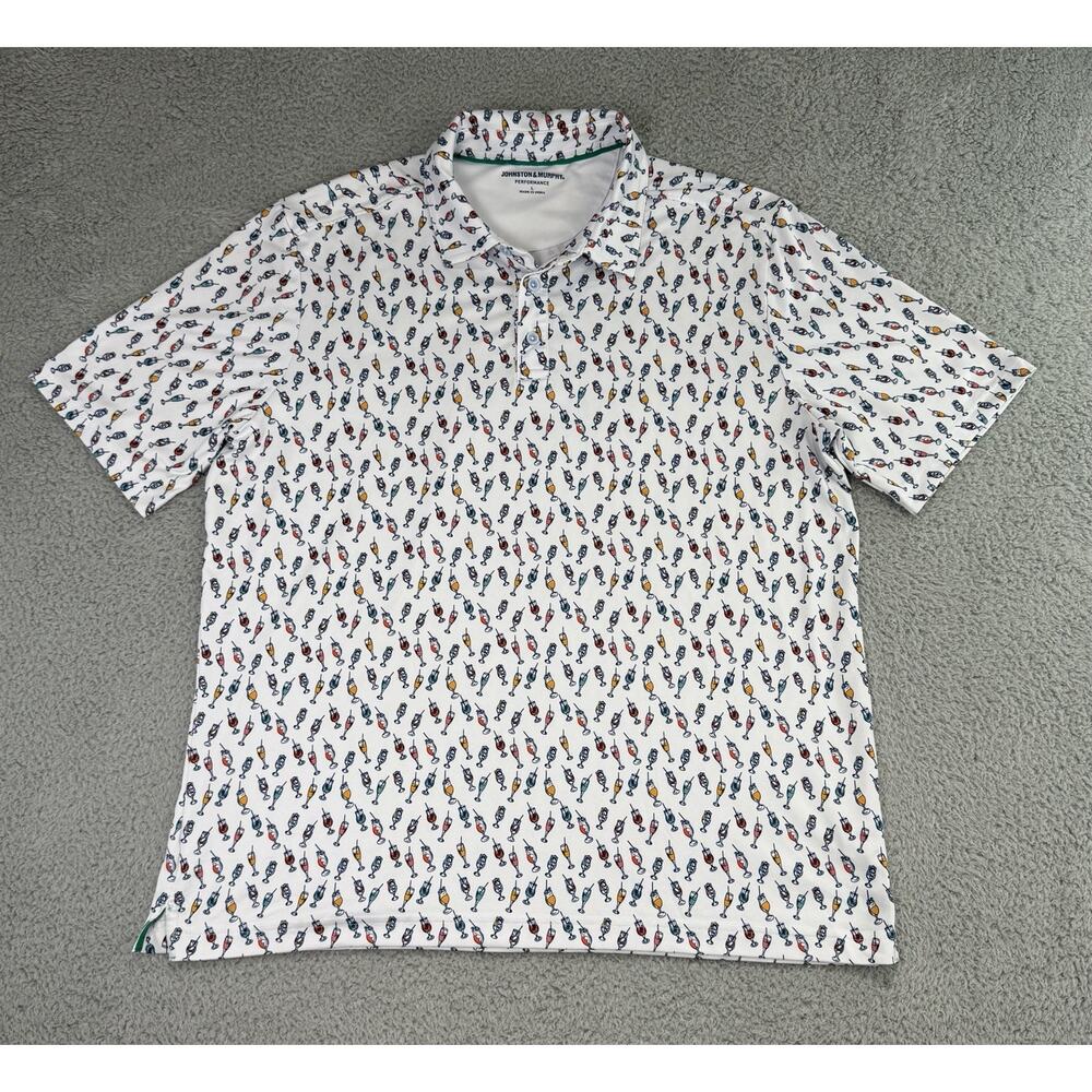 Johnson Murphy All-Over Cocktail Drinks Print Performance Polo Mens L Golf Shirt